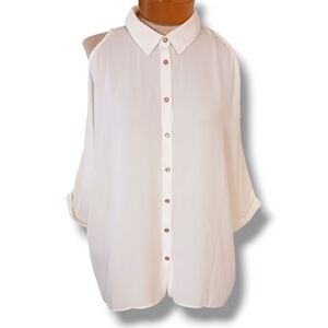 Mustard Seed 3/4 Sleeve Blouse Cut Out shoulders Medium Women's White Top